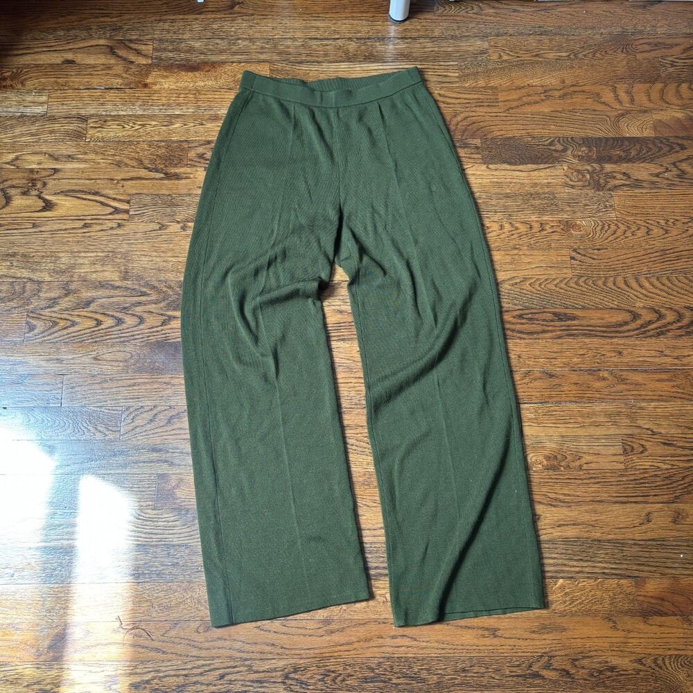 Sézane Matthew 100% Merino Wool Knit Pants Size M Olive Green Straight Wide Leg - Picture 2 of 6